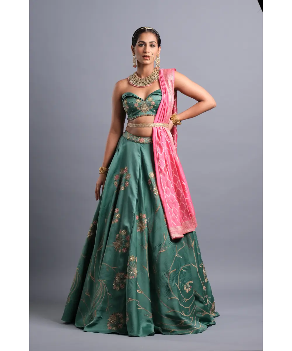 AASTHA SOOD - Castleton green Lehenga coupled with a Monochrome Bustier